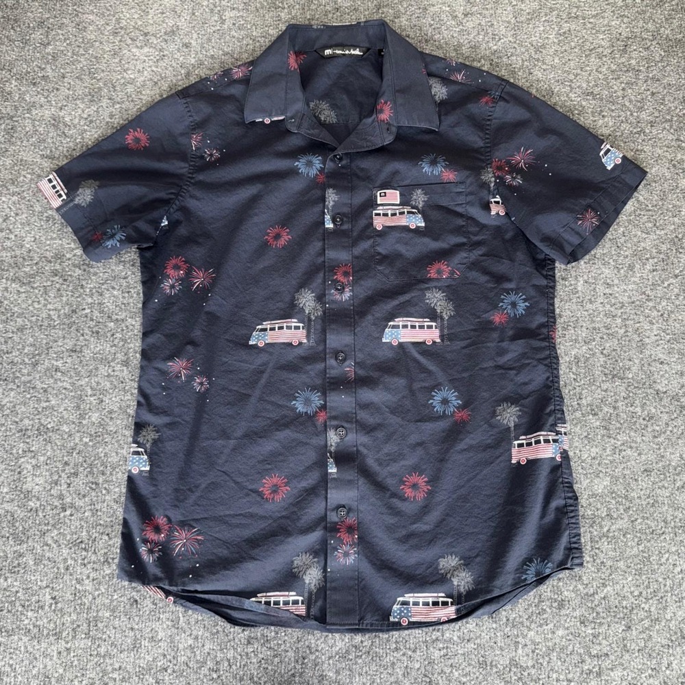 Travis Mathew Shirt Fireworks USA Patriotic Short Sleeve Button Up‎ Mens Small